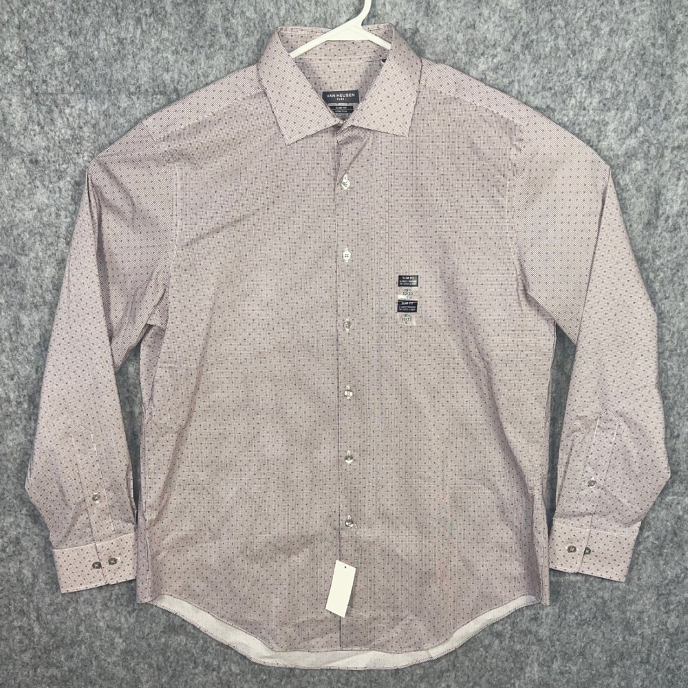 Van Heusen Flex Men's Slim Fit Stretch Dress Shirt Burgundy White 16.5 32/33 L‎